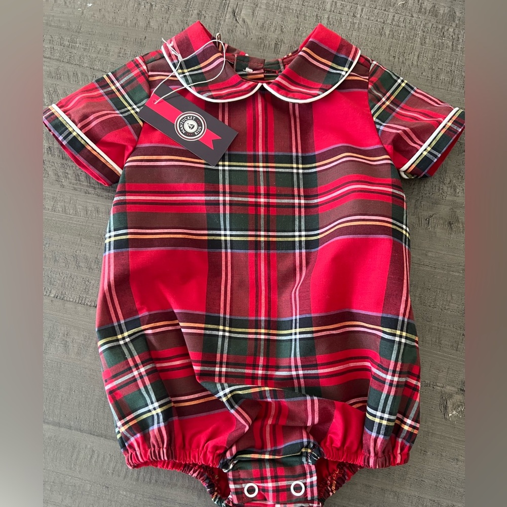 NWT Nantucket Kids Red Plaid Bubble Outfit